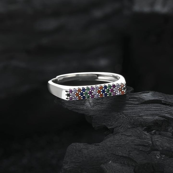 S925 Silver ring girl light luxury high -level niche design tide fashion double row color  retro finger ring ring Image 1