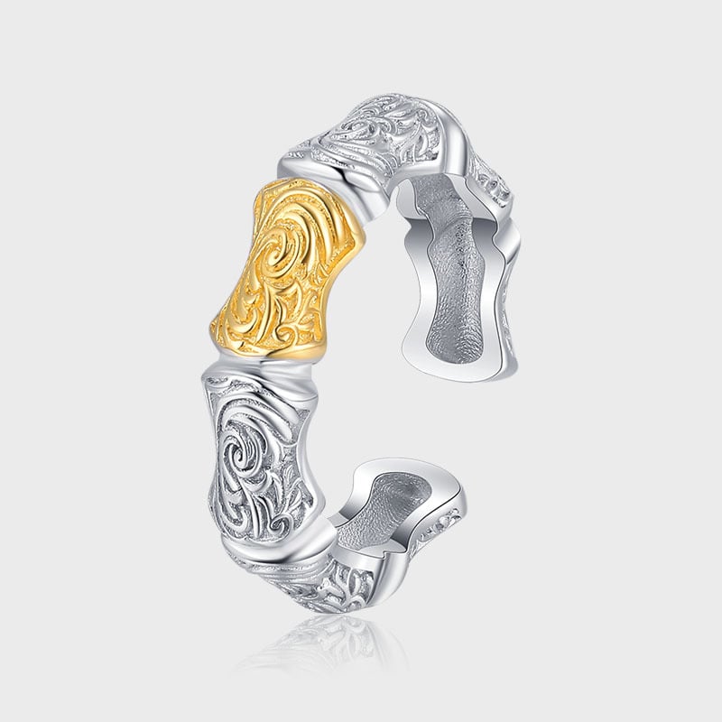 S925 Silver Heavy Gongzhu Tangcao Ring Womens National Wind Design Sensory Gold and Silver Colors Open Finger Precepts Image 2