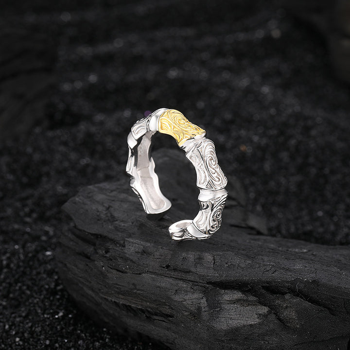 S925 Silver Heavy Gongzhu Tangcao Ring Womens National Wind Design Sensory Gold and Silver Colors Open Finger Precepts Image 3