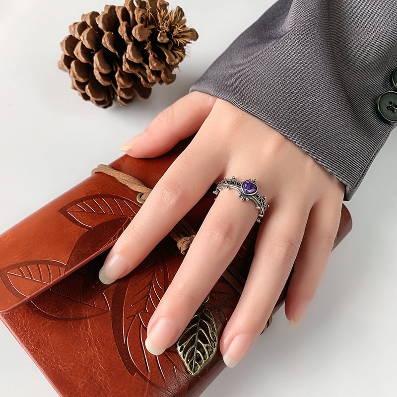 925 Silver Love Ring Womens Retro Dark Wind Crown Finger Precepts Trend Thai Silver Ring Image 1