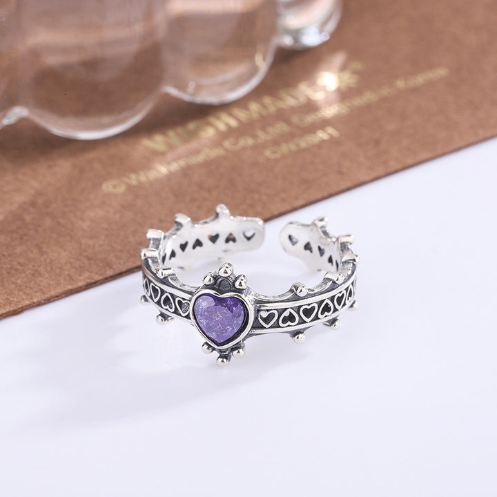 925 Silver Love Ring Womens Retro Dark Wind Crown Finger Precepts Trend Thai Silver Ring Image 2