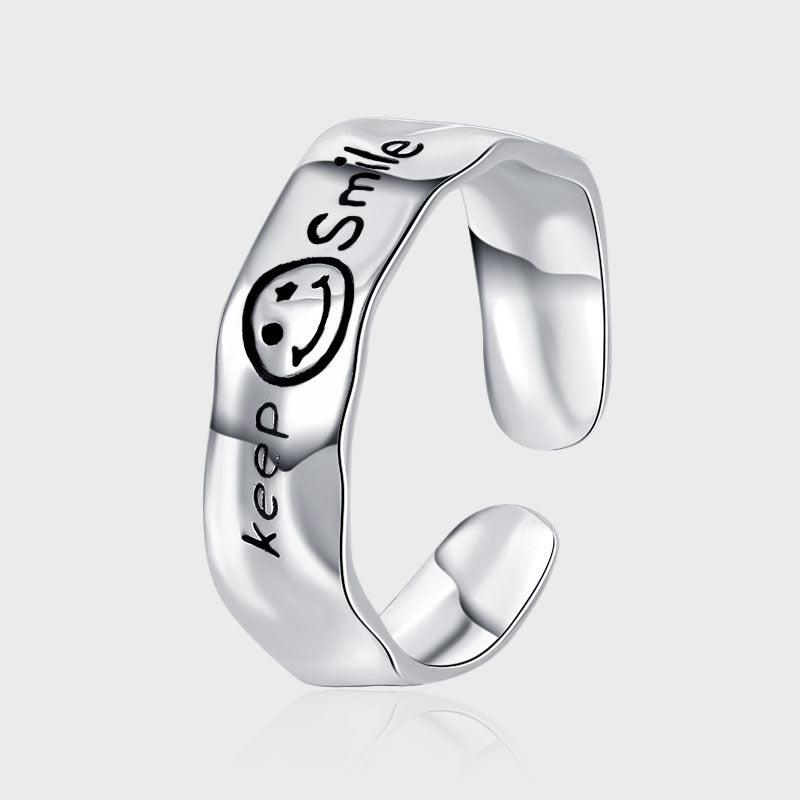 925 Silver Creative Laughing Letter Ring Womens Japan and South Korea INS Internet Red Simple Cold Wind Street Potations Image 2