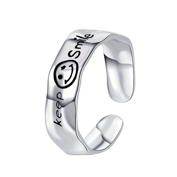 925 Silver Creative Laughing Letter Ring Womens Japan and South Korea INS Internet Red Simple Cold Wind Street Potations Image 3
