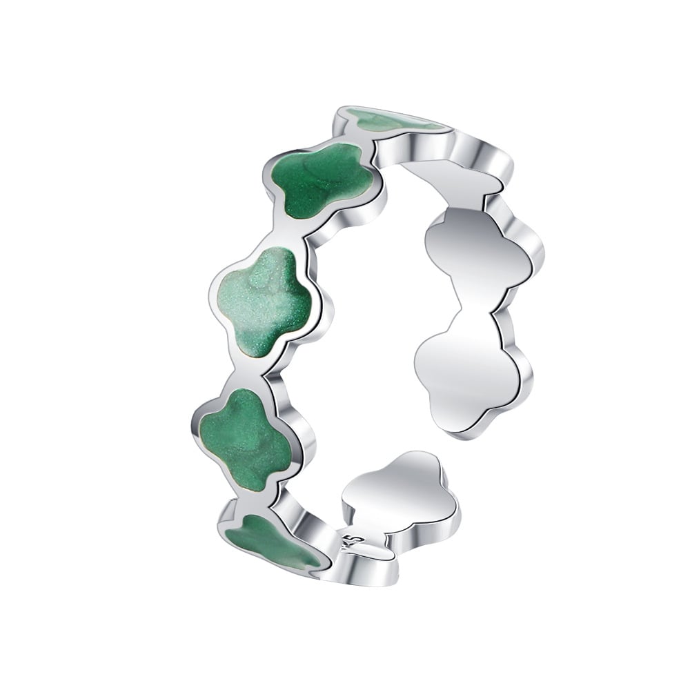 Fashion blogger recommended S925 Silver Silver Permanent Adeloun Green Lucky Ferry Cao Cao Ring Female Open Ring Image 1