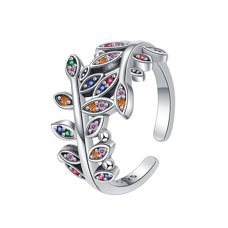 Silver S925  ancient style flowers leaf rings female high -level retro long fashion index finger decoration Image 2