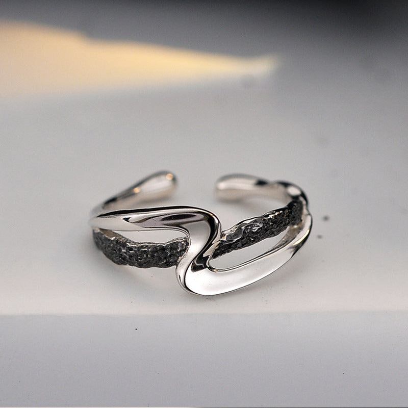 J1330 Z -shaped design sense two -color ring neutral ins wrinkle texture S925 silver original design niche Image 2