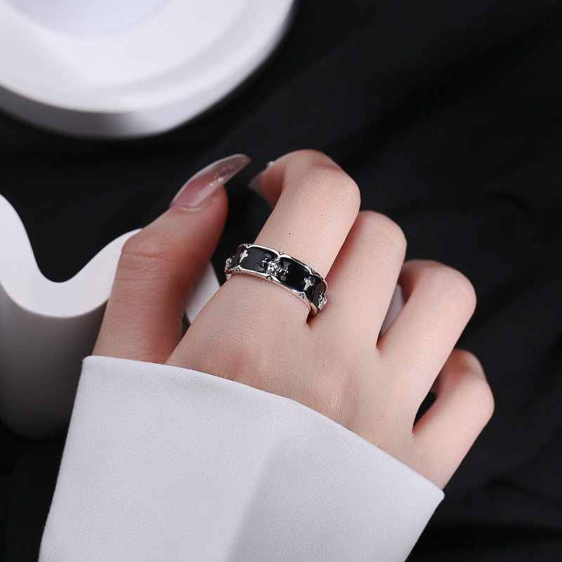 S925 Silver Iris Crown Open Ring Women Light Luxury Pine Vinyl Design Fingerprint Ring Image 1