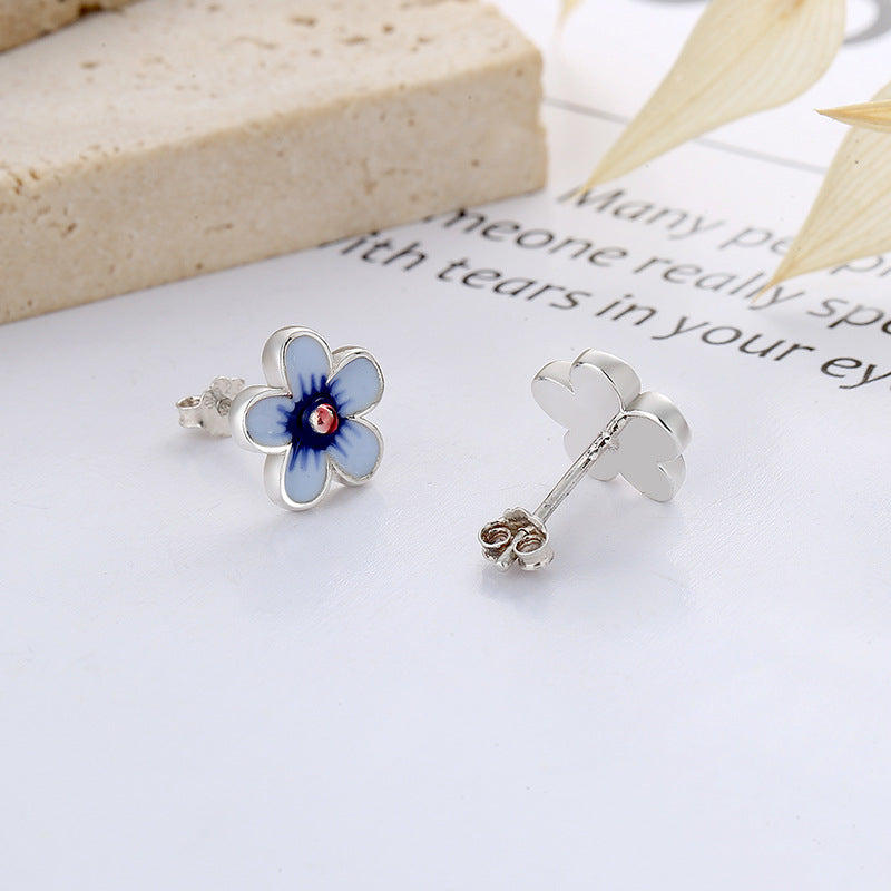 S925 Pure Silver and Korean version of the simple INS cold wind drawing process temperament full daily earrings earrings Image 2