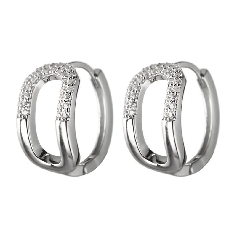 Silver S925 Silver ear buckle hollow inlaid with diamond ear ring female INS cold and exquisite commute geometric ear Image 1