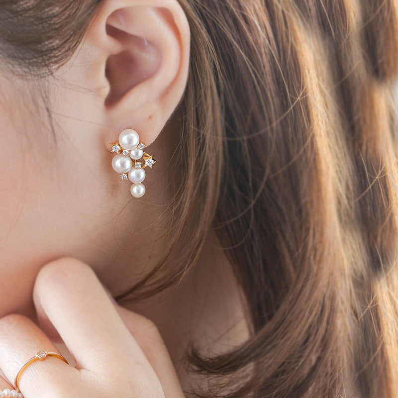Trendy high -level sensory ear decoration sweet temperament retro Nanyang shell pearl 925 Tremella earmus earrings Image 1