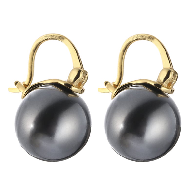 Gray pearl earrings s925 sterling silver sensitivity light luxury temperament big shell earrings womens earrings Image 2