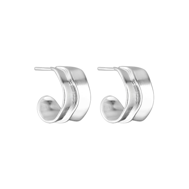 925 sterling silver irregular wide -faced line earrings Female simplicity niche design versatile C type C -circular Image 2