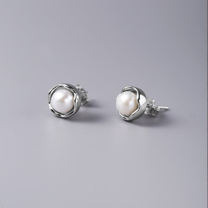 925 sterling silver rose pearl earrings female simple temperament sweet small fresh earrings 2023 model Image 1