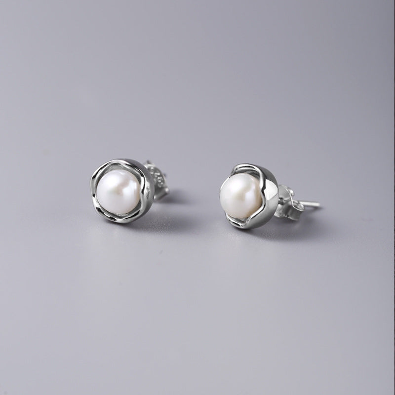 925 sterling silver rose pearl earrings female simple temperament sweet small fresh earrings 2023 model Image 1