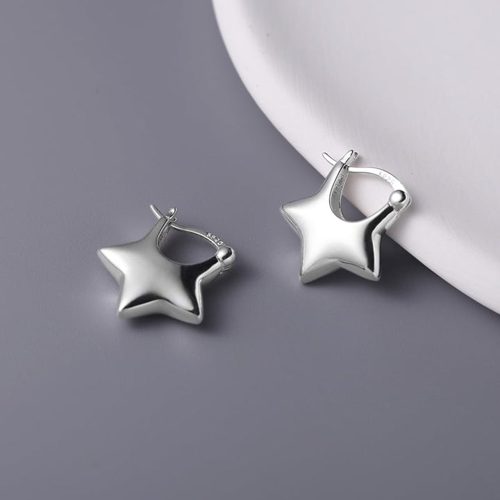 925 Silver Silver Star Ear Fiered Female Simple Small Design Five Star Earrings 2023 Spring and Summer Image 3