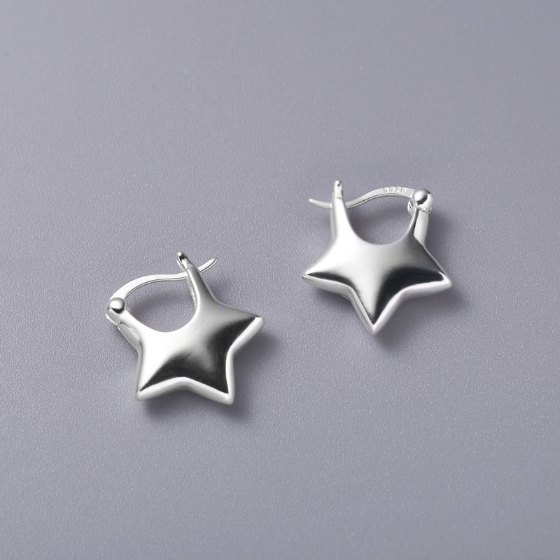 925 Silver Silver Star Ear Fiered Female Simple Small Design Five Star Earrings 2023 Spring and Summer Image 4