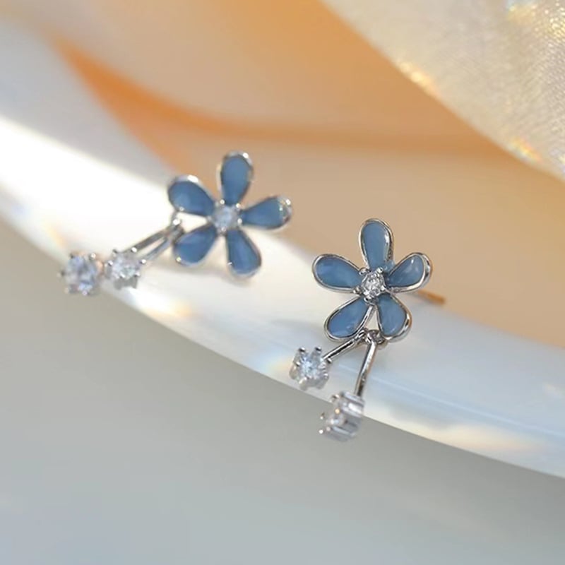 Shi Ai S925 Pure silver glue flower blossoming star inlaid diamond earrings fashion ins light luxury high -level sensor Image 1