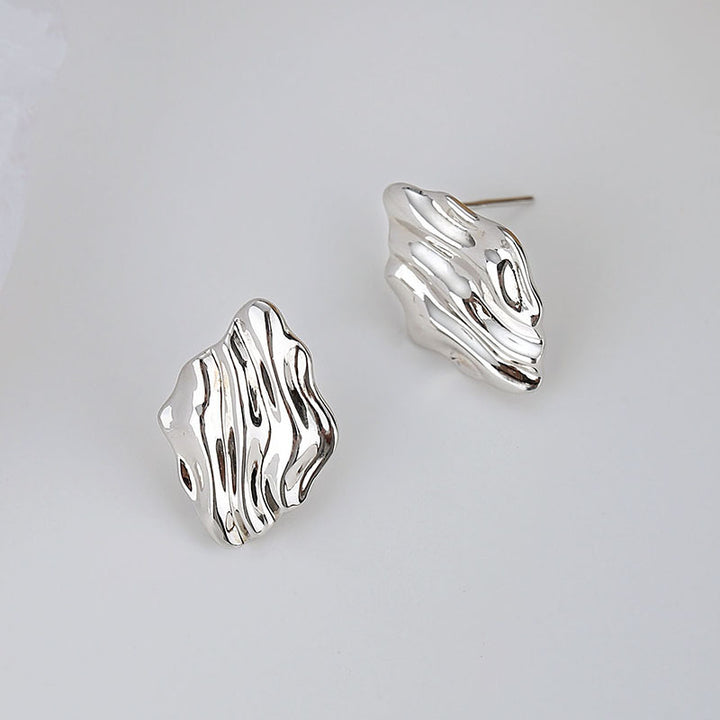 Shiai wind S925 sterling silver irregular texture earrings niche high -level sense high -level earrings Image 3