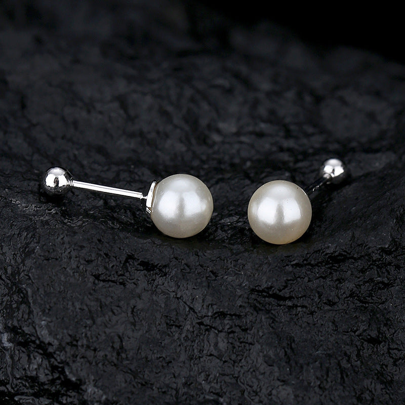 Shiai Korean version of S925 Silver Screw Pearl Earrings Fashion Simple Advanced Silver Silver Earrings Image 1