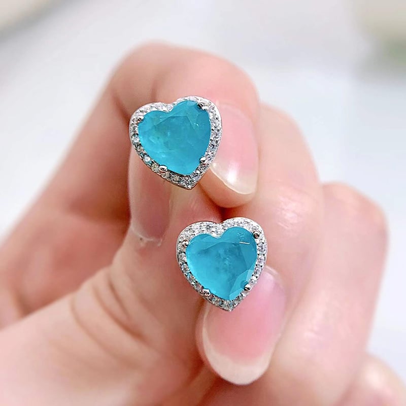 Simulation Paraba Love Earrings Caibao Emerald Earrone Heart Earrings Cross -border e -commerce jewelry Little Qingxin Image 1