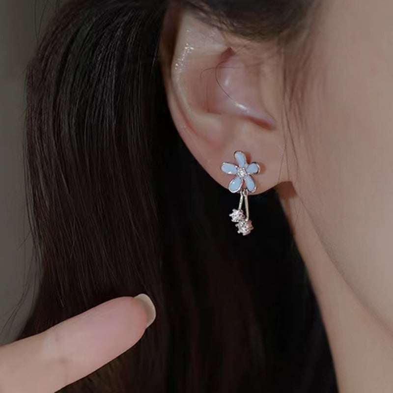 Shi Ai S925 Pure silver glue flower blossoming star inlaid diamond earrings fashion ins light luxury high -level sensor Image 4