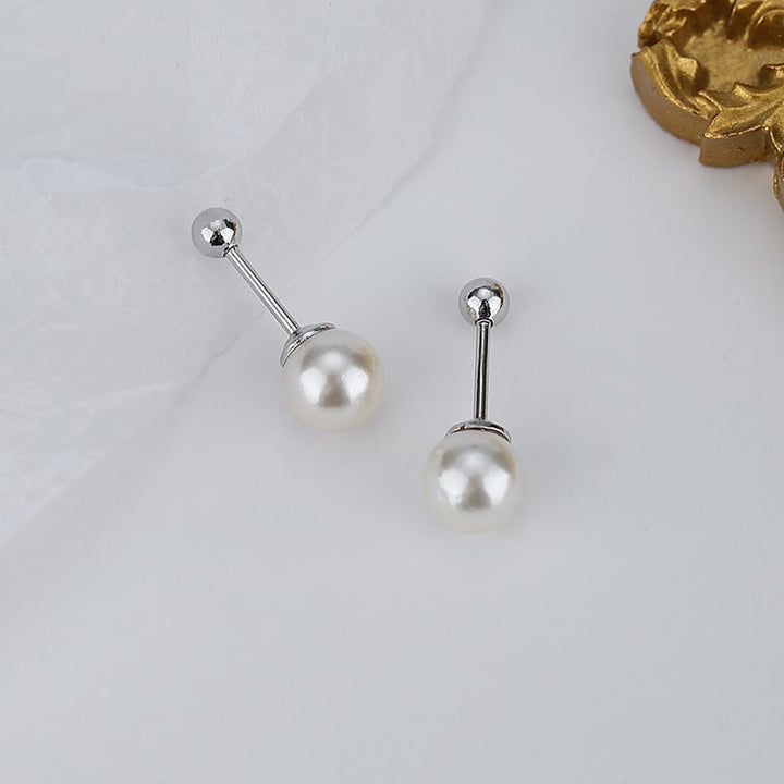 Shiai Korean version of S925 Silver Screw Pearl Earrings Fashion Simple Advanced Silver Silver Earrings Image 3