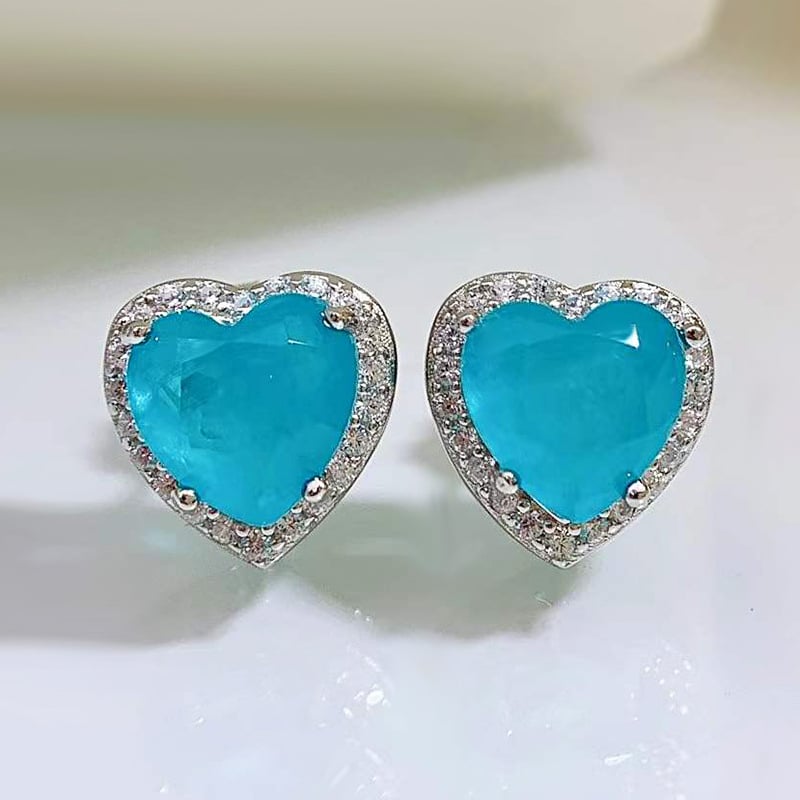 Simulation Paraba Love Earrings Caibao Emerald Earrone Heart Earrings Cross -border e -commerce jewelry Little Qingxin Image 3