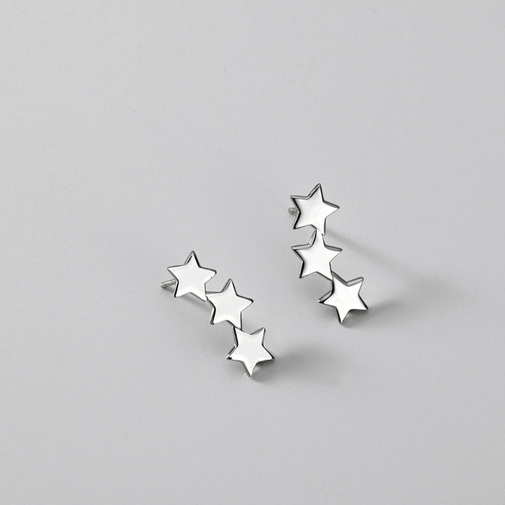 Genius Basic Law Zhang Zifeng the same earrings female Lin Daixi Tong Silver Silver Three Star Ears Spot Image 1