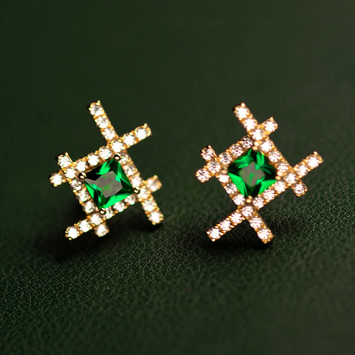 Inanus -shaped emeralds eugen earrings niche design sensor 925 high -level sensor light luxury earrings Image 3