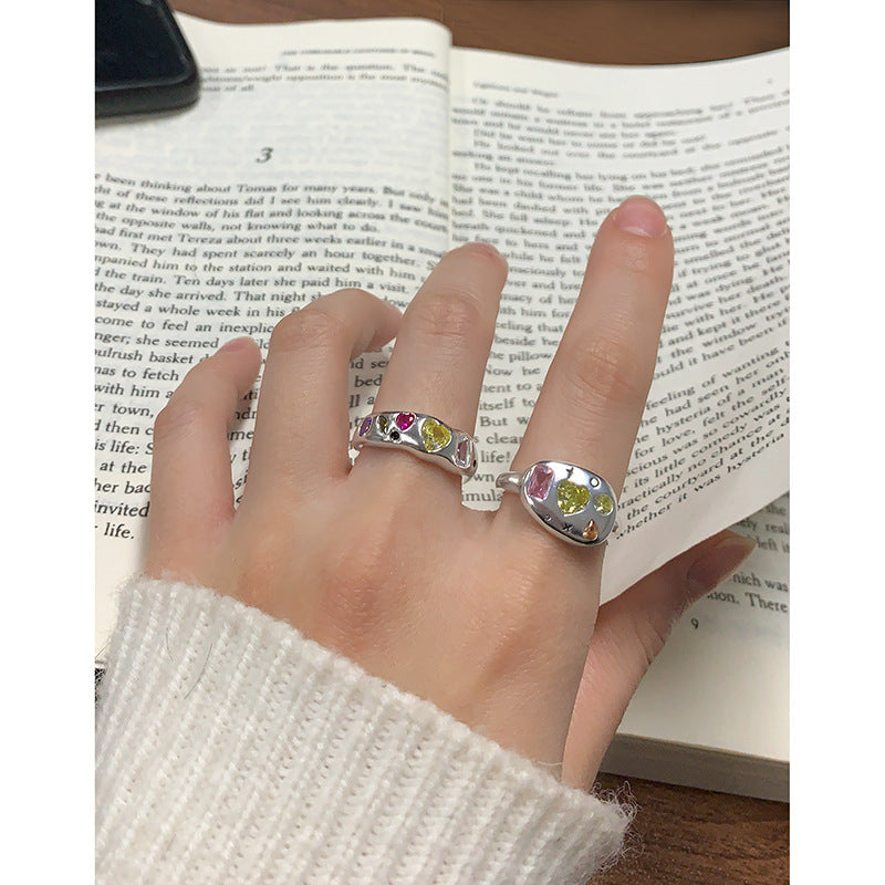 Korean version of INS niche light luxury design sense versatile color vermiculite opening ring sterling silver S925 Image 2