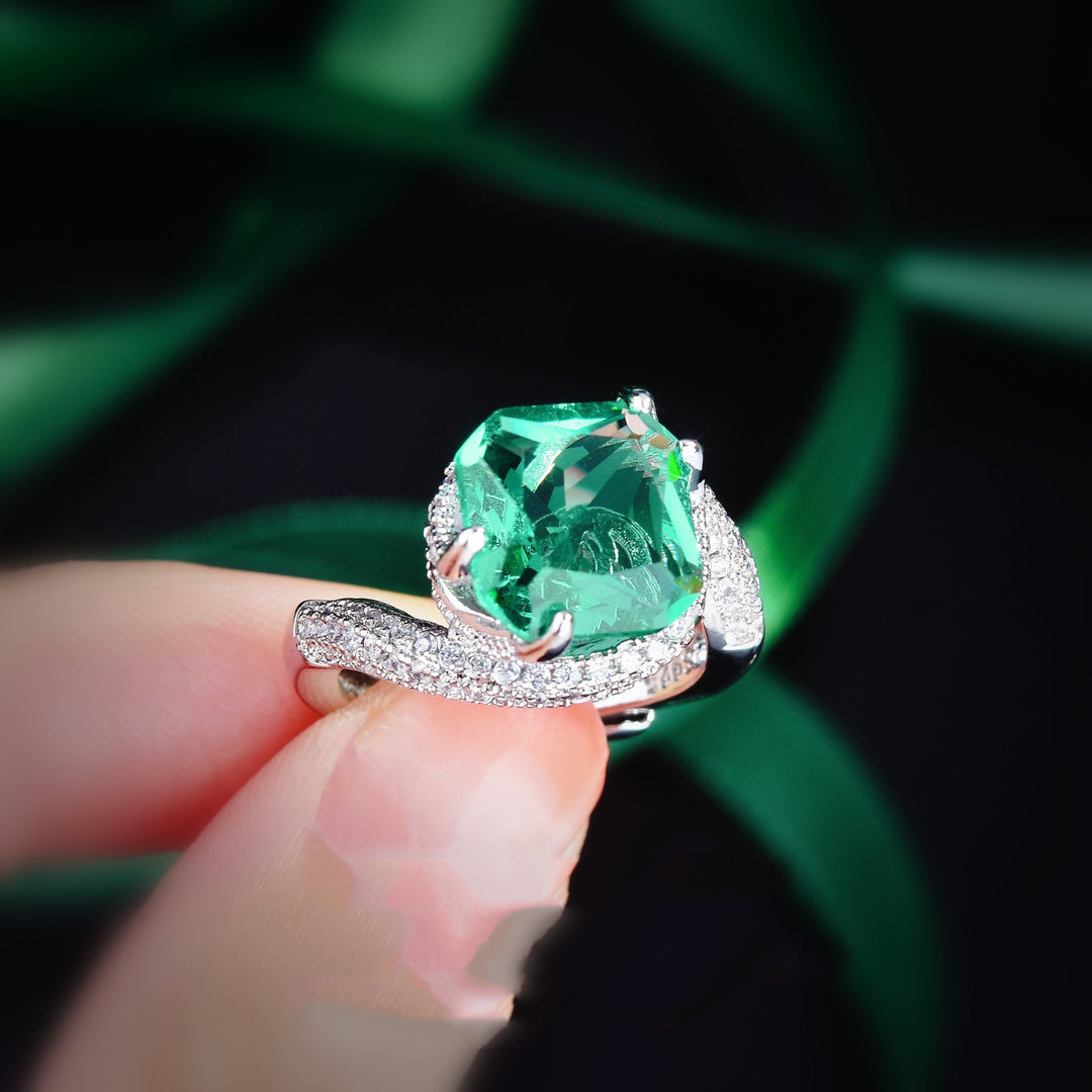 Paraba reversed the Qiankun ring lake green high -carbon diamond color treasure opening ring Image 1