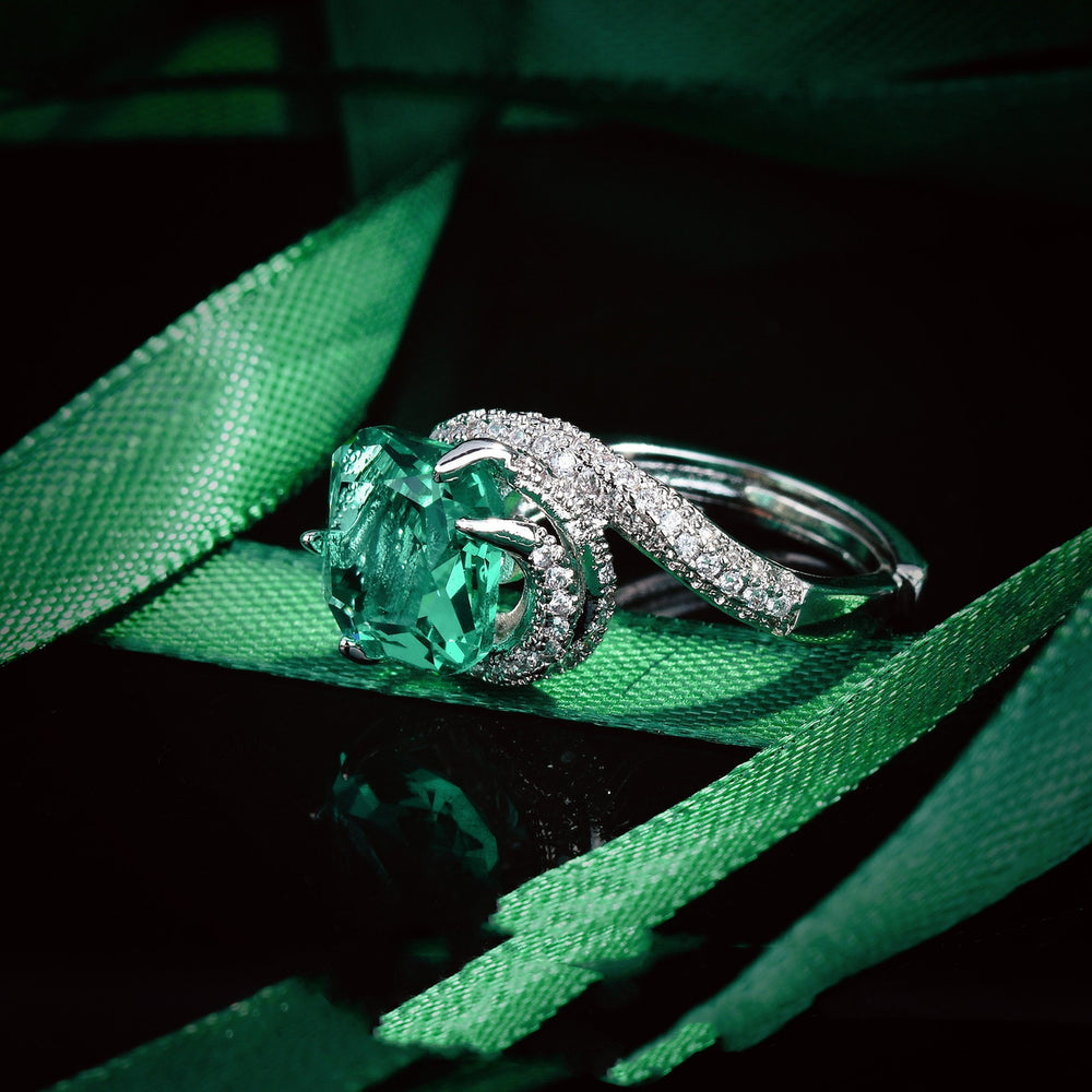 Paraba reversed the Qiankun ring lake green high -carbon diamond color treasure opening ring Image 2