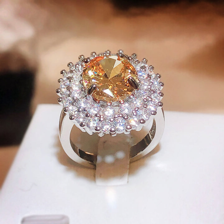 luxury shiny yellow vermiculite jewelry light and luxurious drill ladies ring little red book hot selling style Image 1
