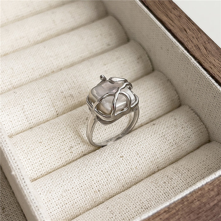 S925 sterling silver bundled pearl ring female Baroque alien Korean entangled light luxury niche ring Image 1