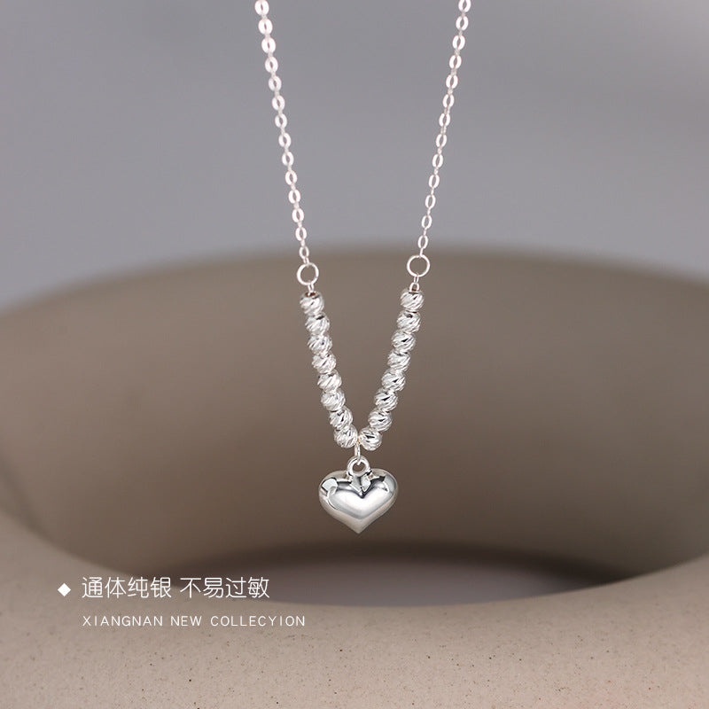 S925 Silver Transfer Pearl Love Necklace Celar Chain Female Niche Niche Niche Skin Sub -Silver Clear Silver Jewelry Image 2