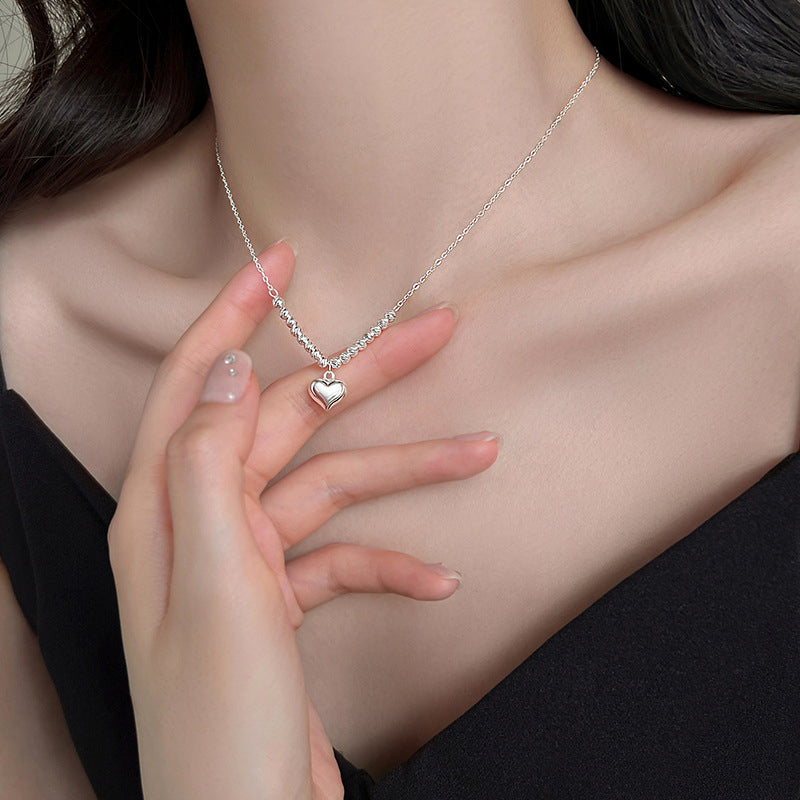 S925 Silver Transfer Pearl Love Necklace Celar Chain Female Niche Niche Niche Skin Sub -Silver Clear Silver Jewelry Image 3