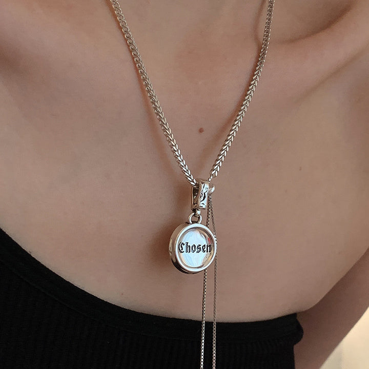 925 sterling silver niche retro English letters round brand pendant necklace womens cold wind style high -level moisture Image 3