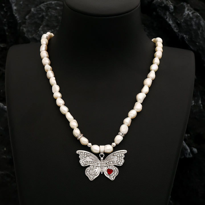 Spring Spring South Korea Dongdaimen Niche Tamsui Pearl Butterfly Pendant Necklace Senior sensing clavicle Light luxury Image 1