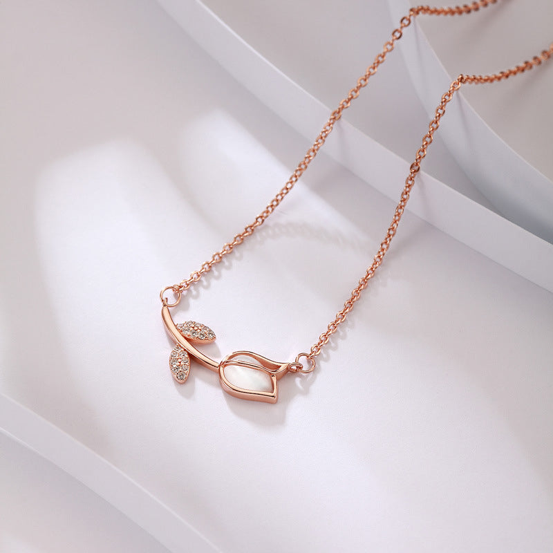 Tulips S925 sterling silver necklace womens fashion versatile giving girlfriend gift clavicle chain Image 1