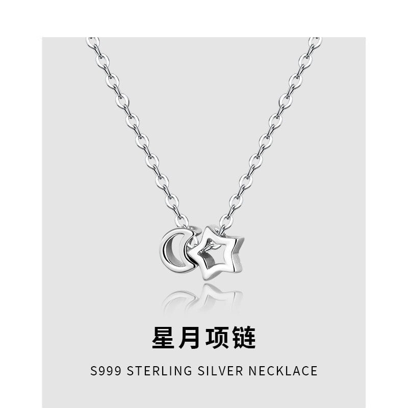 S999 Foot Silver Star Monthly Necklace Female Pentagons Silver Jewelry  Cable Classic Classic Tide Image 1