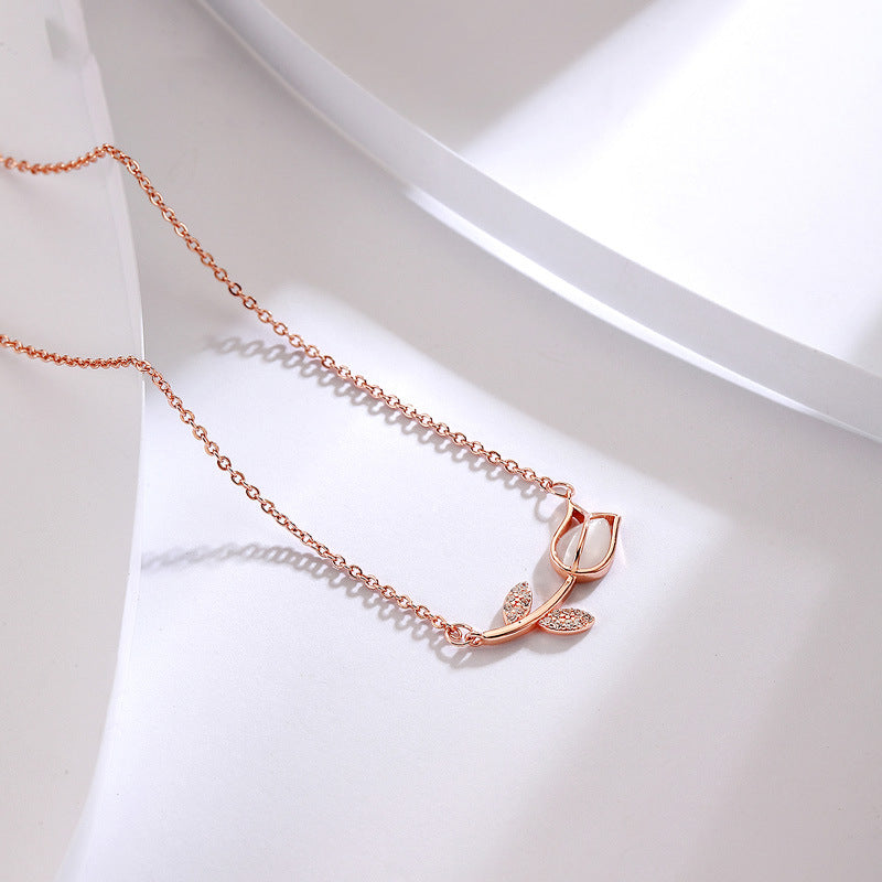 Tulips S925 sterling silver necklace womens fashion versatile giving girlfriend gift clavicle chain Image 2