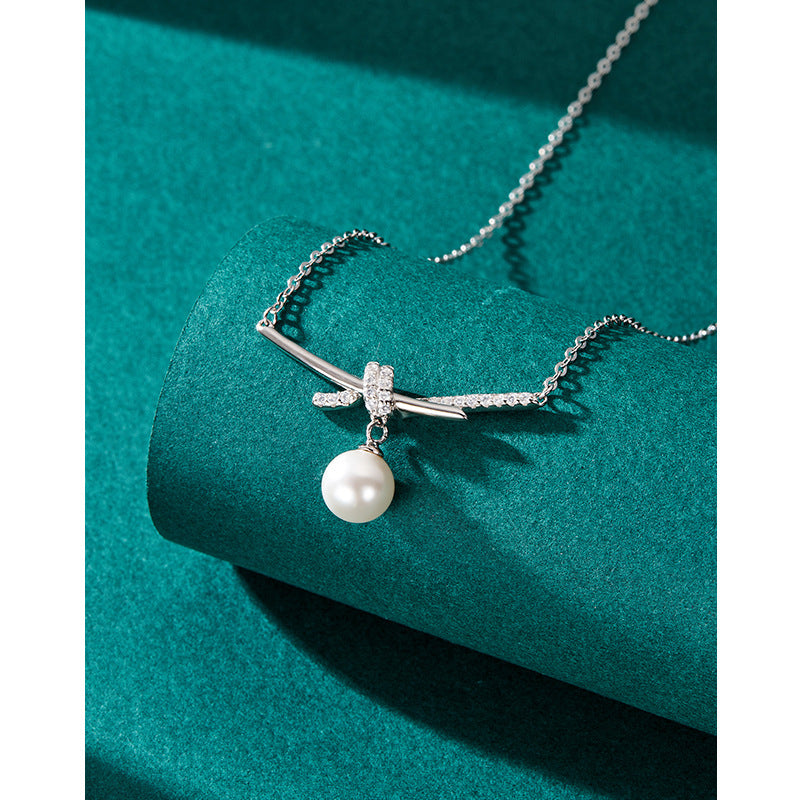 S925 pure silver pearl necklace girl light luxury niche design pendant advanced sensing clavicle chain temperamental Image 1