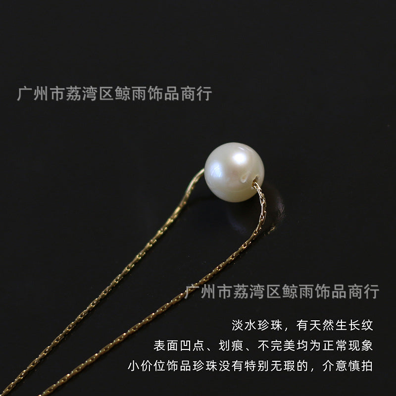 XL056 A pearl necklace Smile girl summer neck chain short titanium steel plated 18K gold Image 1