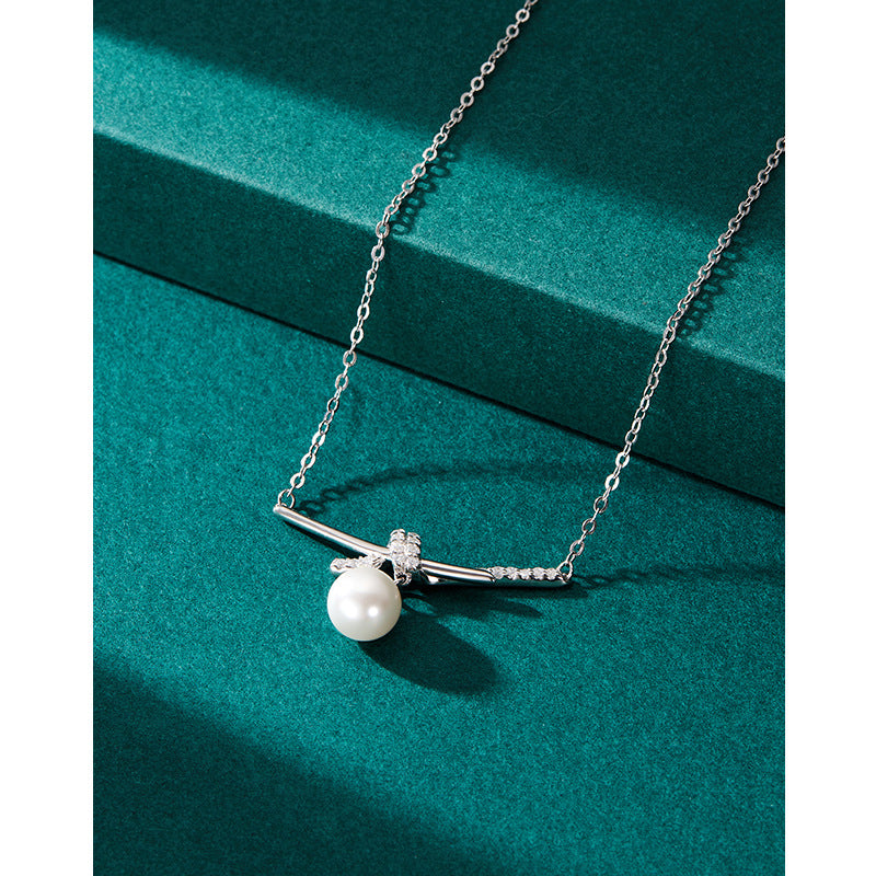 S925 pure silver pearl necklace girl light luxury niche design pendant advanced sensing clavicle chain temperamental Image 2