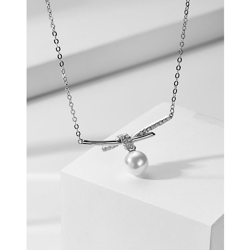 S925 pure silver pearl necklace girl light luxury niche design pendant advanced sensing clavicle chain temperamental Image 3