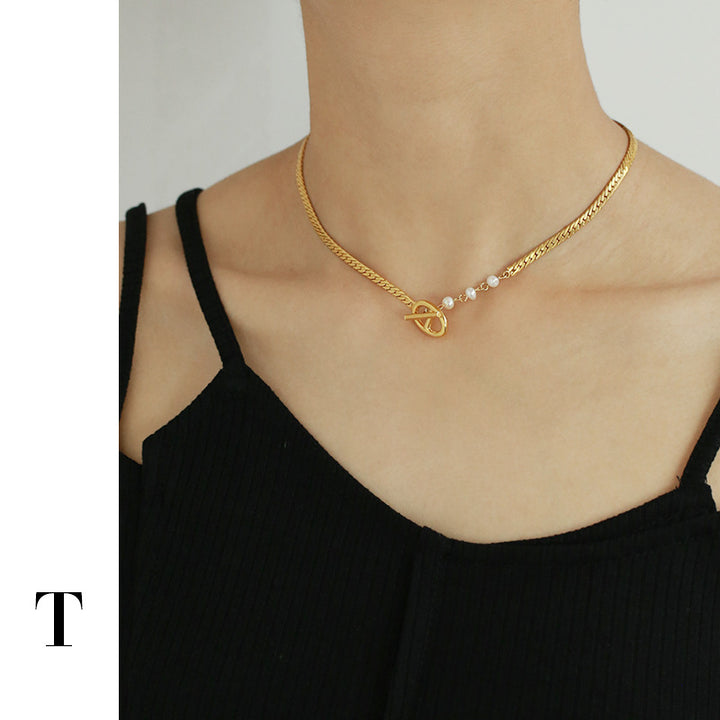 High -fiddient brass fashion blogger recommends niche cold wind true pearl snake bone chain neck chain necklasses Image 1