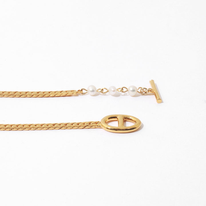 High -fiddient brass fashion blogger recommends niche cold wind true pearl snake bone chain neck chain necklasses Image 3