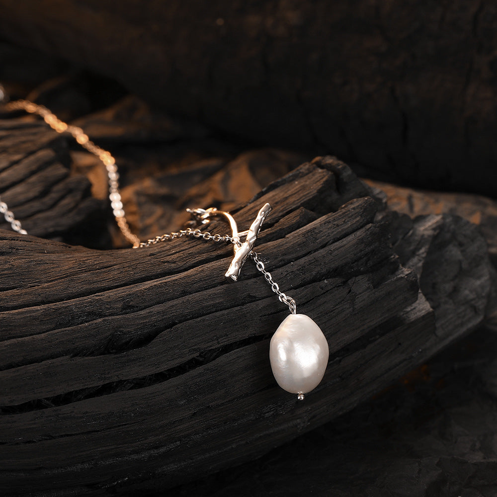 Branch necklace S925 pure silver Baroque freshwater pearl female LNS short clavicle chain Image 2