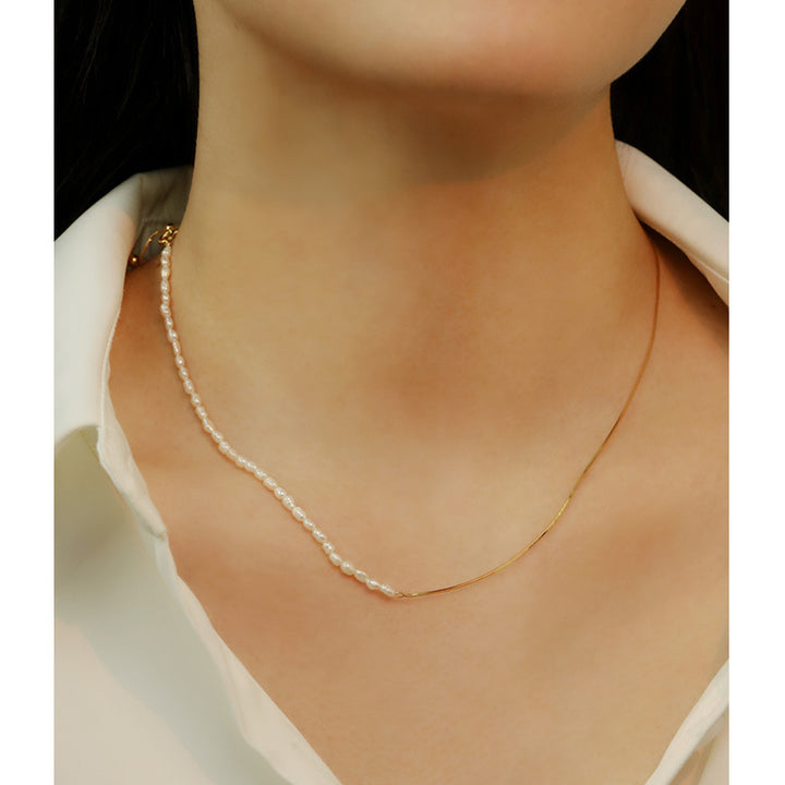 925 sterling silver necklace womens collarbone chain natural rice pearl doubles chain niche design sense ins trendy Image 3