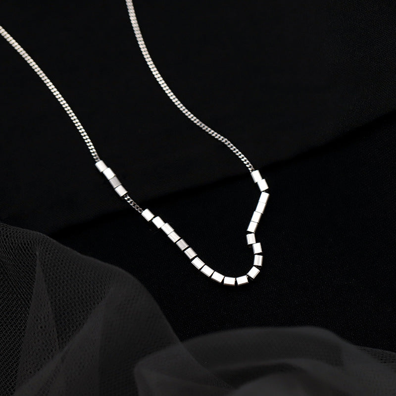 S925 Silver Silver Fang Big Block Necklace Female Xia Niche Design INS Simple Cold Wind Geometric Silver Clavicle Chain Image 1